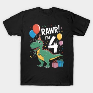 Rawr I'm 4 4th Birthday T Rex Dinosaur Party T-Shirt